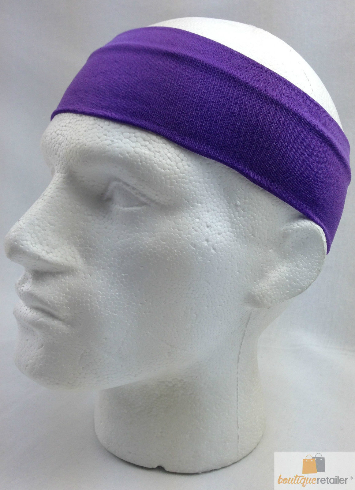 PLAIN HEADBAND Elastic Stretch Sports Yoga Hair Band Unisex 8cm Wide Wrap - Purple Secondary image