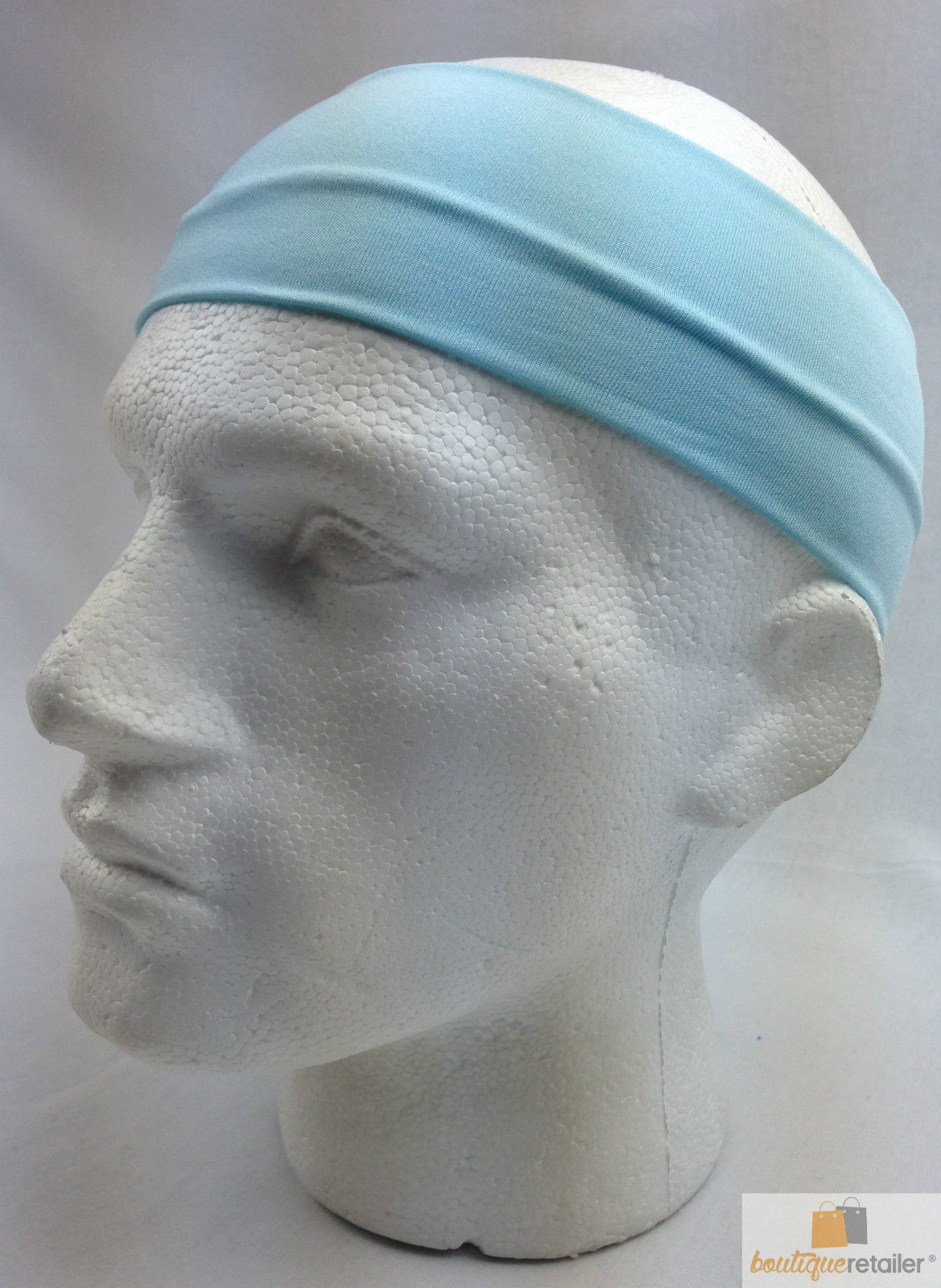 PLAIN HEADBAND Elastic Stretch Sports Yoga Hair Band Unisex 8cm Wide Wrap - Sky Blue Secondary image