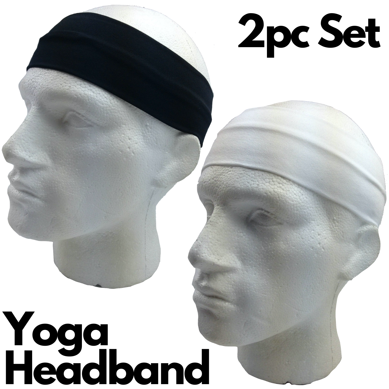 2pc Set Plain Headband Elastic Stretch Sports Yoga Hair Band Unisex Wide Wrap Secondary image