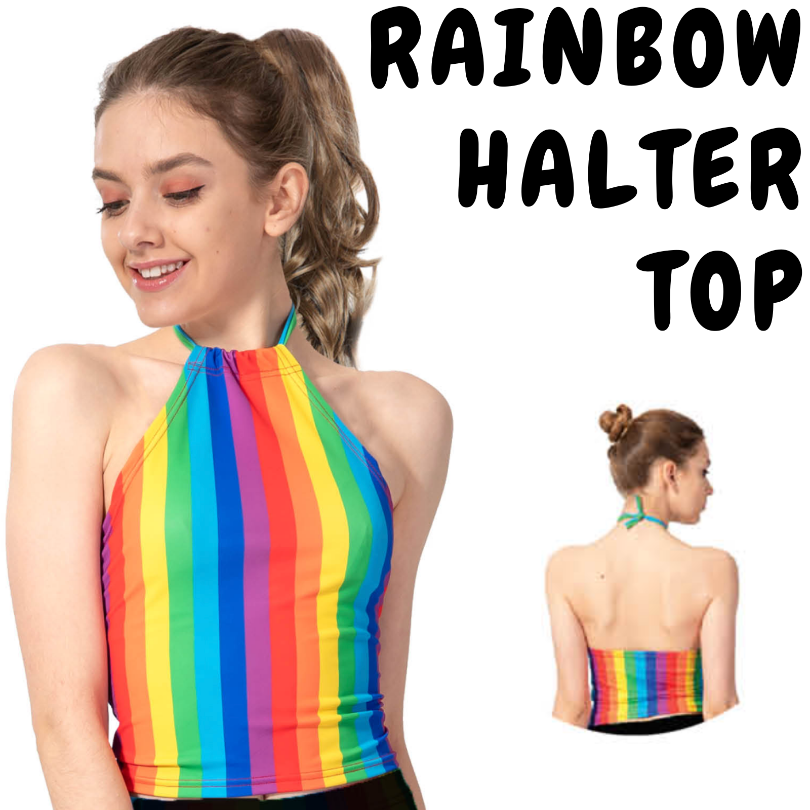 Womens RAINBOW HALTER Top LGBT Gay Lesbian Gay Pride Tank T-Shirt Secondary image