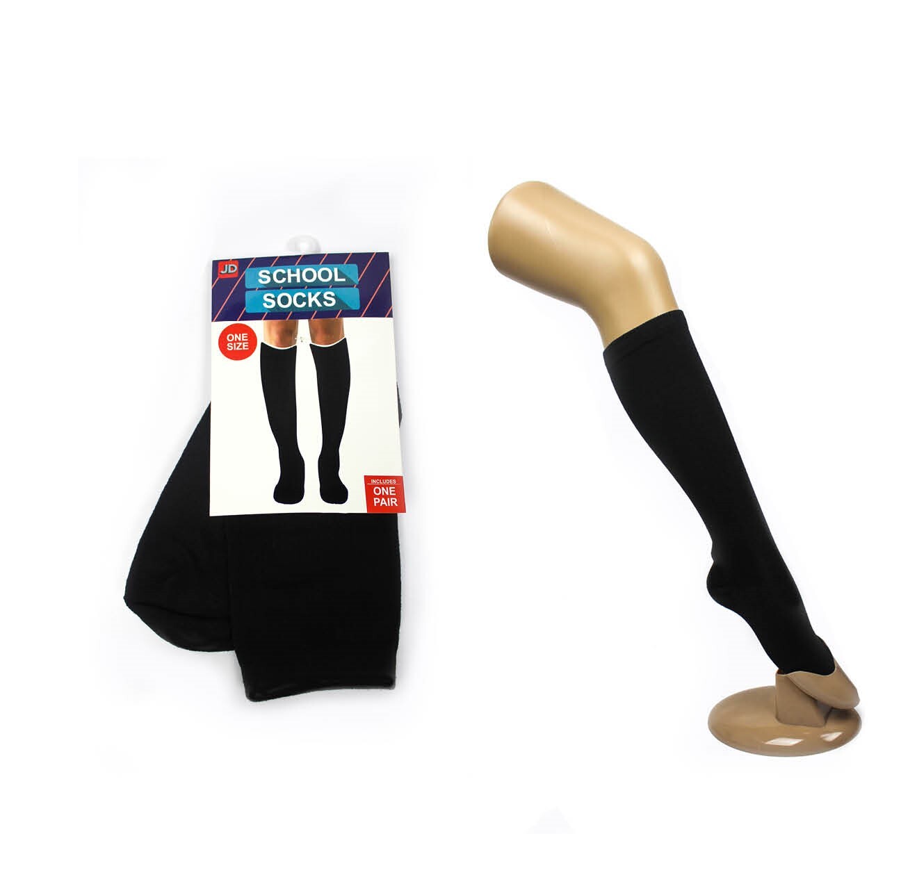 1 Pair SCHOOL SOCKS Plain Knee High Cotton Girls Boys Unisex - Black - One Size Fits Most Secondary image