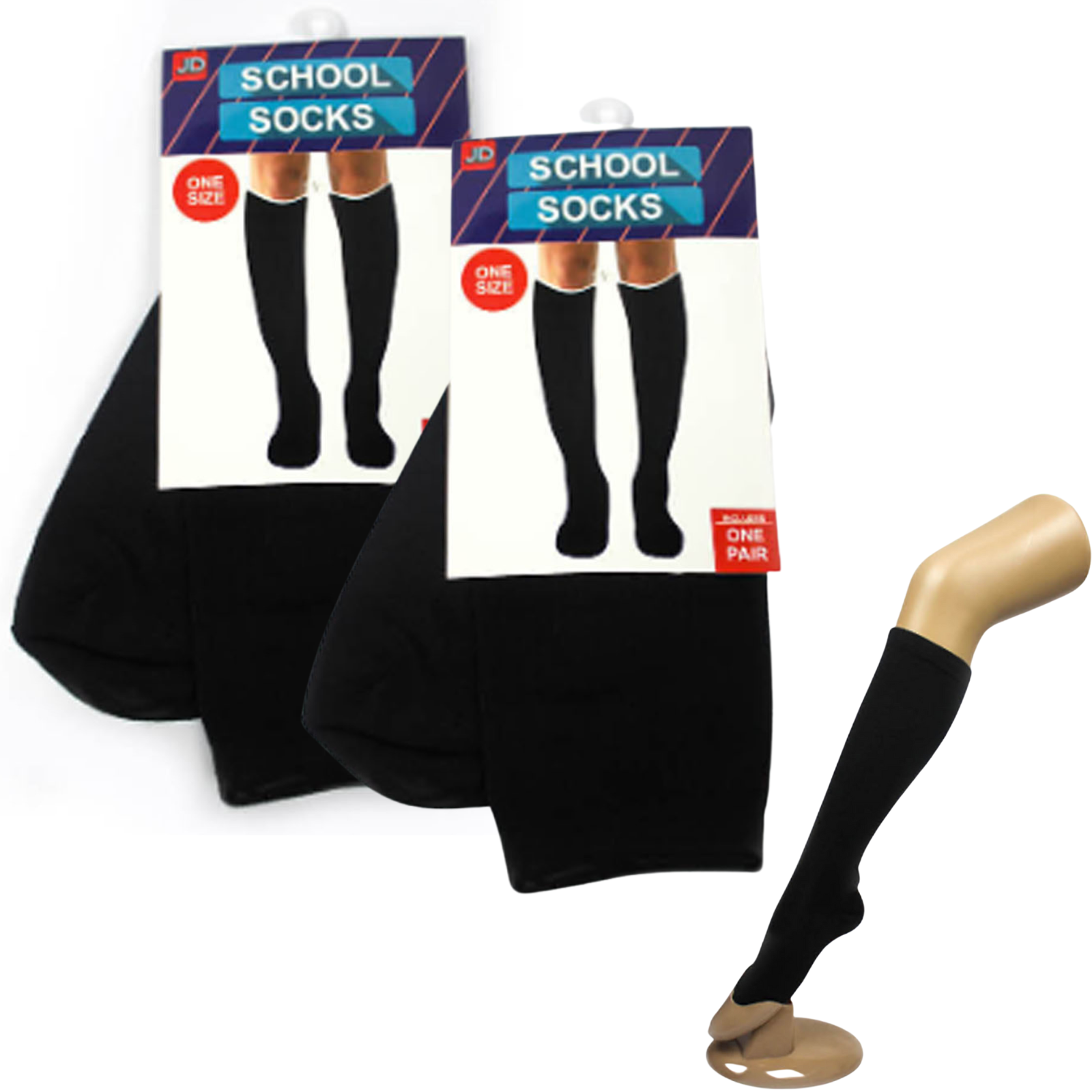 2 Pairs SCHOOL SOCKS Plain Ribbed Knee High Cotton Girls Boys Unisex Kid - Black - One Size Fits Most Main image