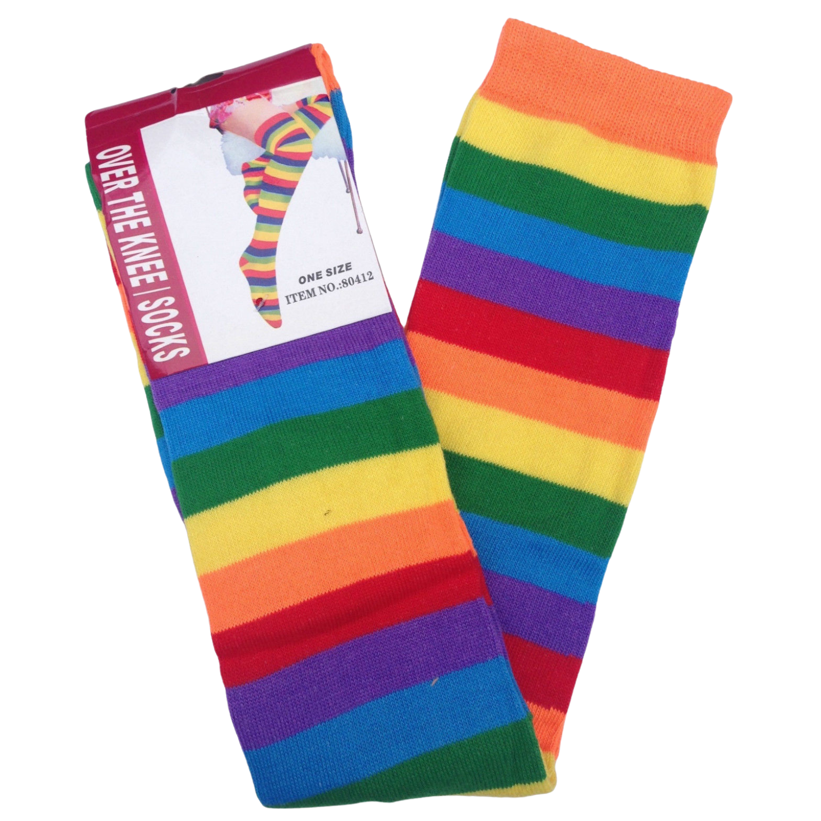 OVER THE KNEE SOCKS Plain Striped High Thigh Ladies Long Womens Stripey Stocking - Rainbow Main image