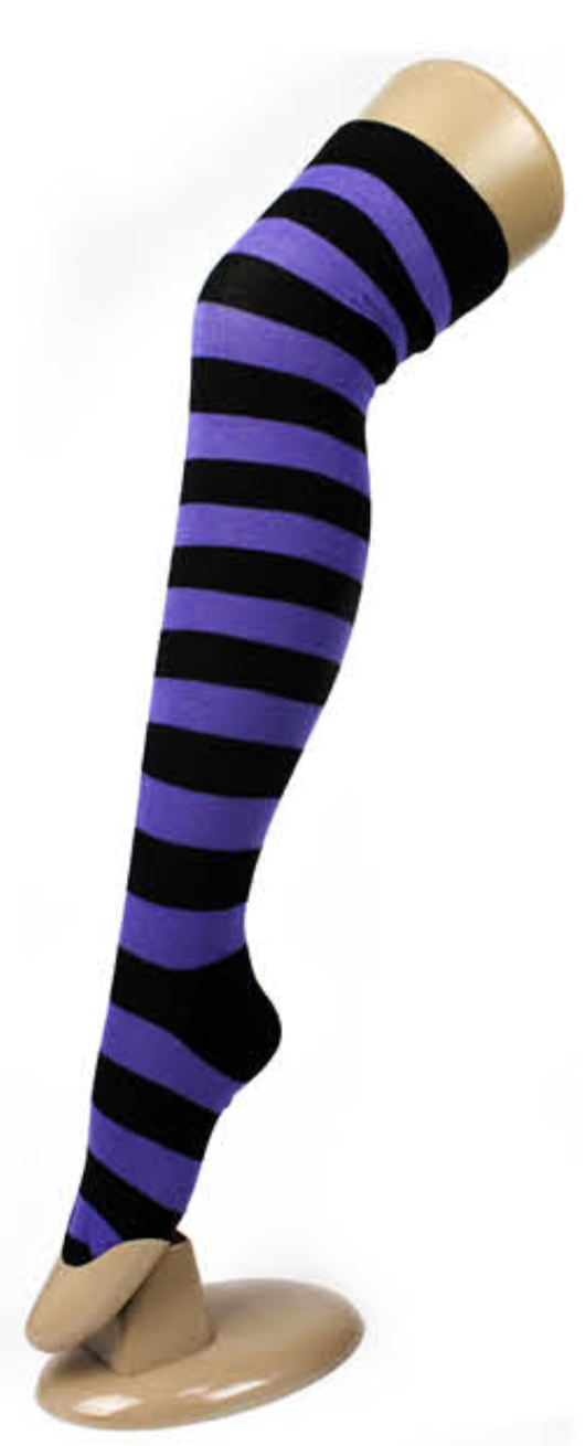 OVER THE KNEE SOCKS Plain Striped High Thigh Ladies Long Womens Stripey Stocking - Black/Purple Secondary image