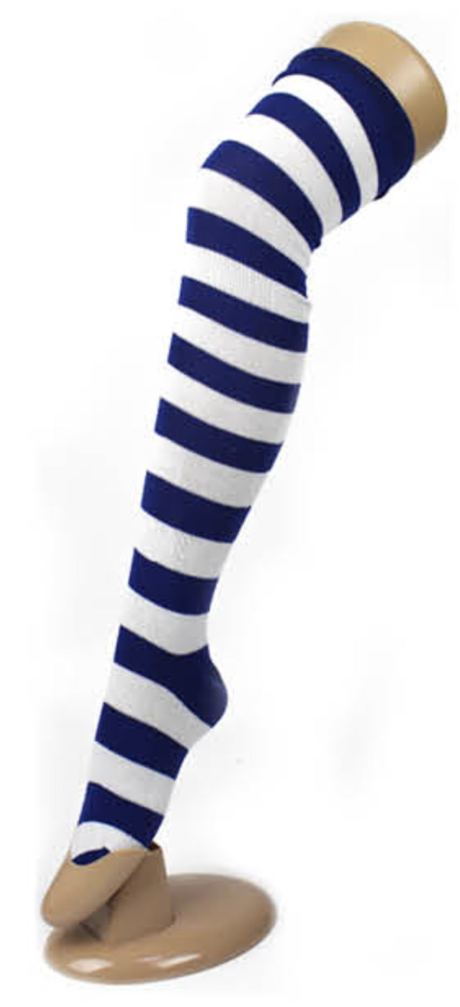 OVER THE KNEE SOCKS Plain Striped High Thigh Ladies Long Womens Stripey Stocking - Blue/White Secondary image
