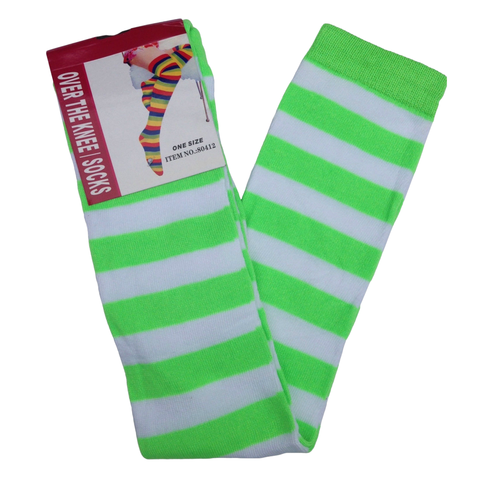 OVER THE KNEE SOCKS Plain Striped High Thigh Ladies Long Womens Stripey Stocking - Green/White Secondary image