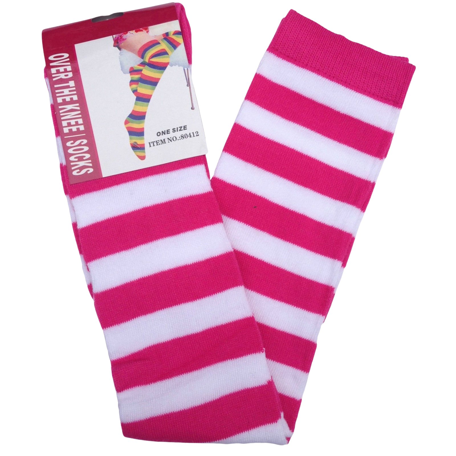 OVER THE KNEE SOCKS Plain Striped High Thigh Ladies Long Womens Stripey Stocking - Pink/White Secondary image