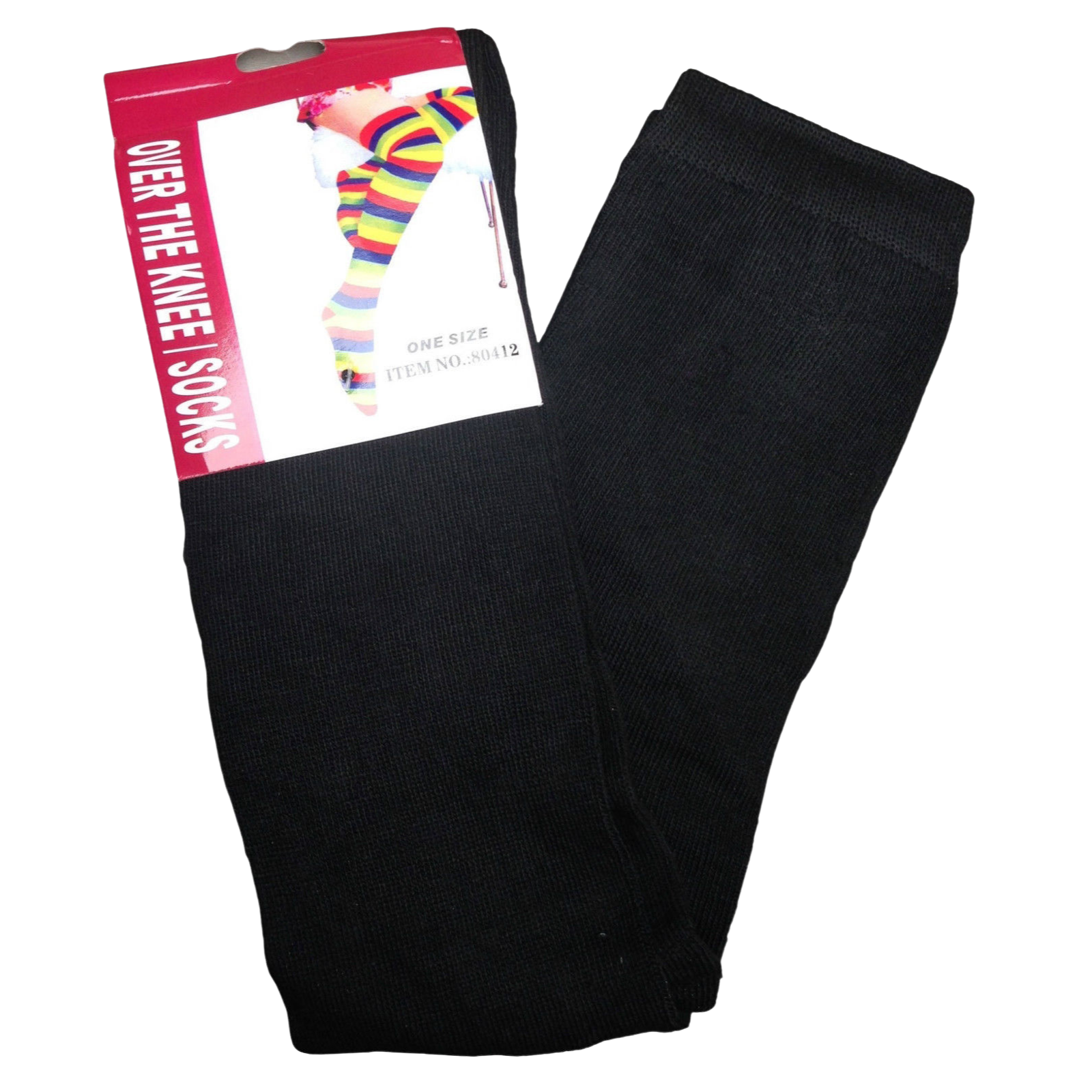 OVER THE KNEE SOCKS Plain Striped High Thigh Ladies Long Womens Stripey Stocking - Plain Black Secondary image