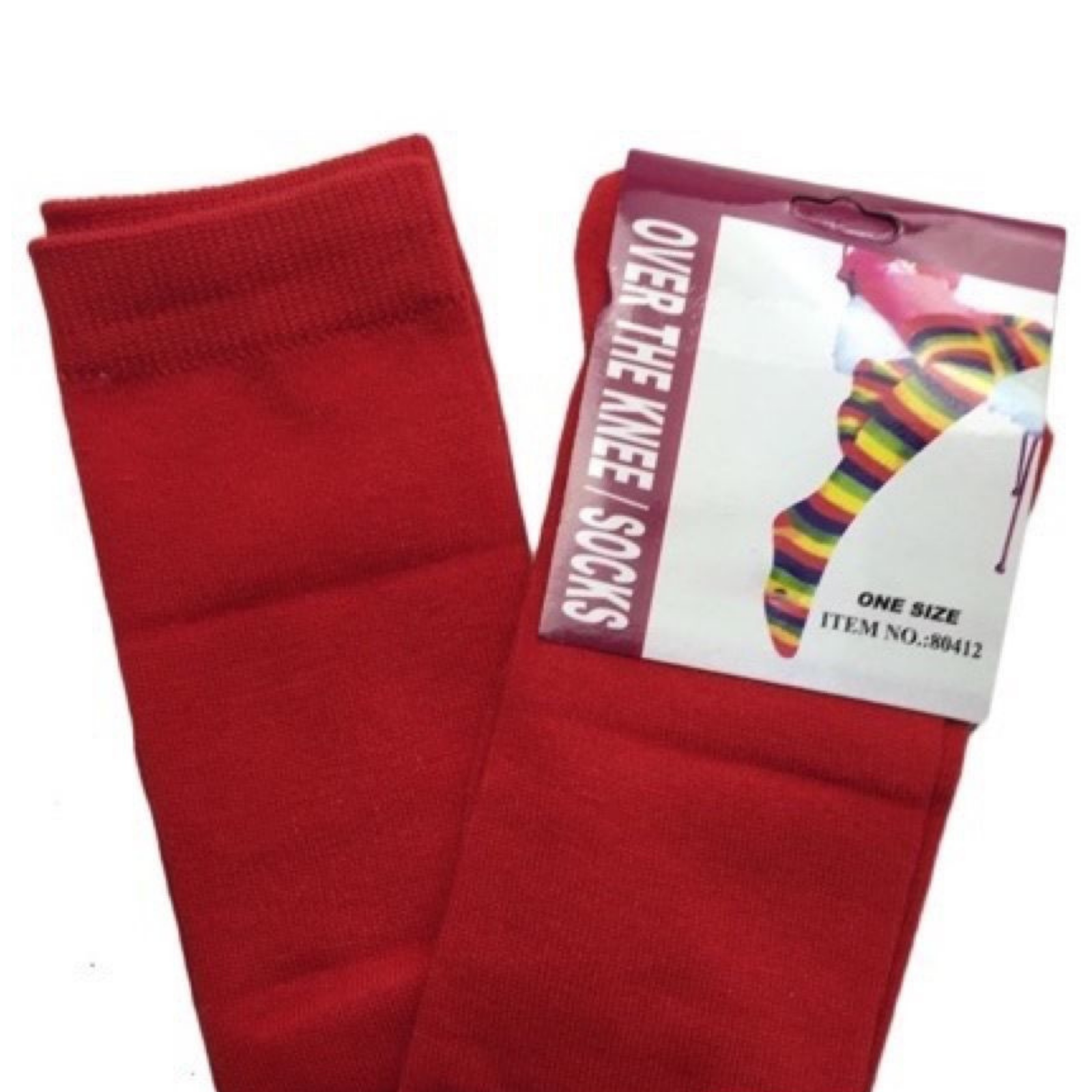 OVER THE KNEE SOCKS Plain Striped High Thigh Ladies Long Womens Stripey Stocking - Plain Red Main image