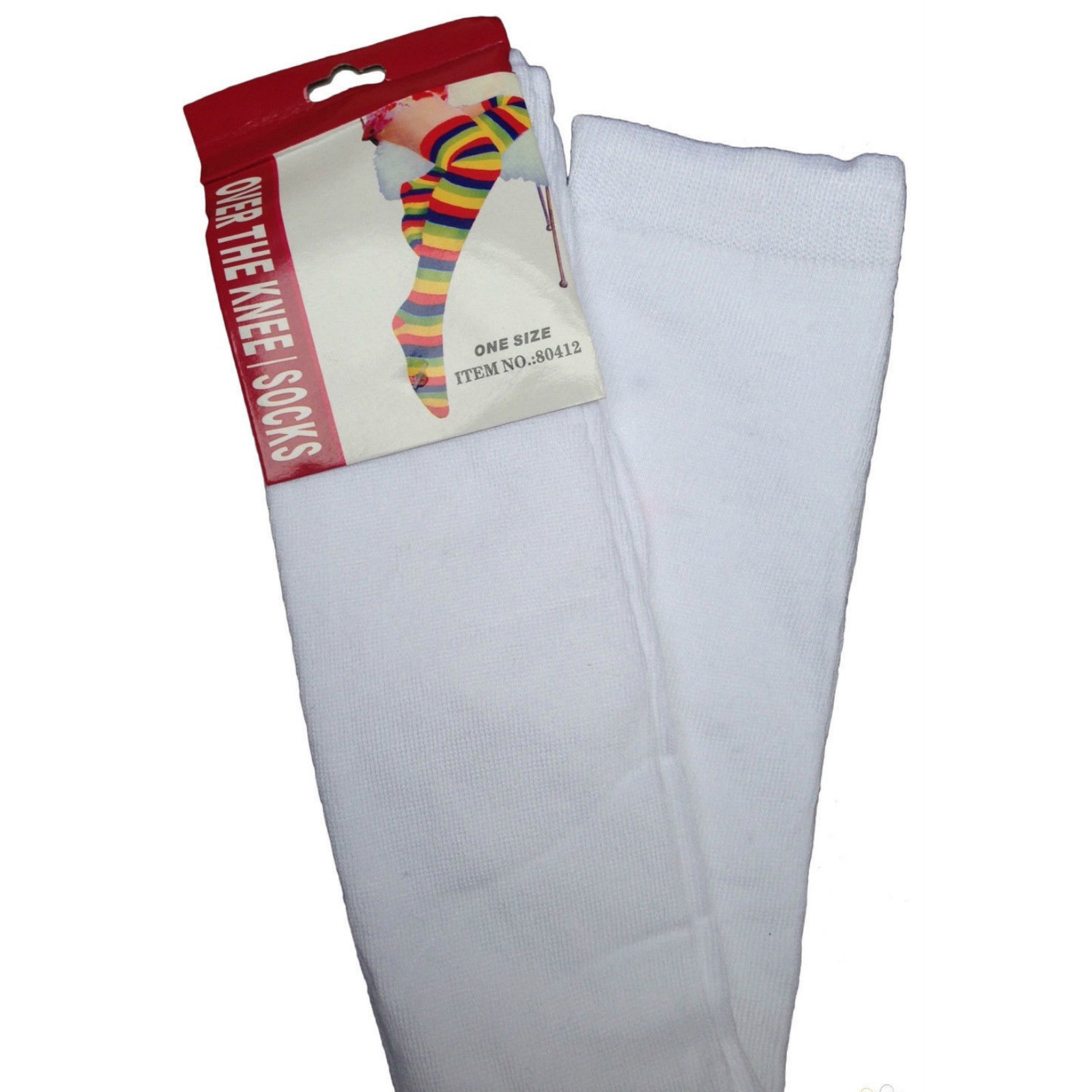 OVER THE KNEE SOCKS Plain Striped High Thigh Ladies Long Womens Stripey Stocking - Plain White Main image