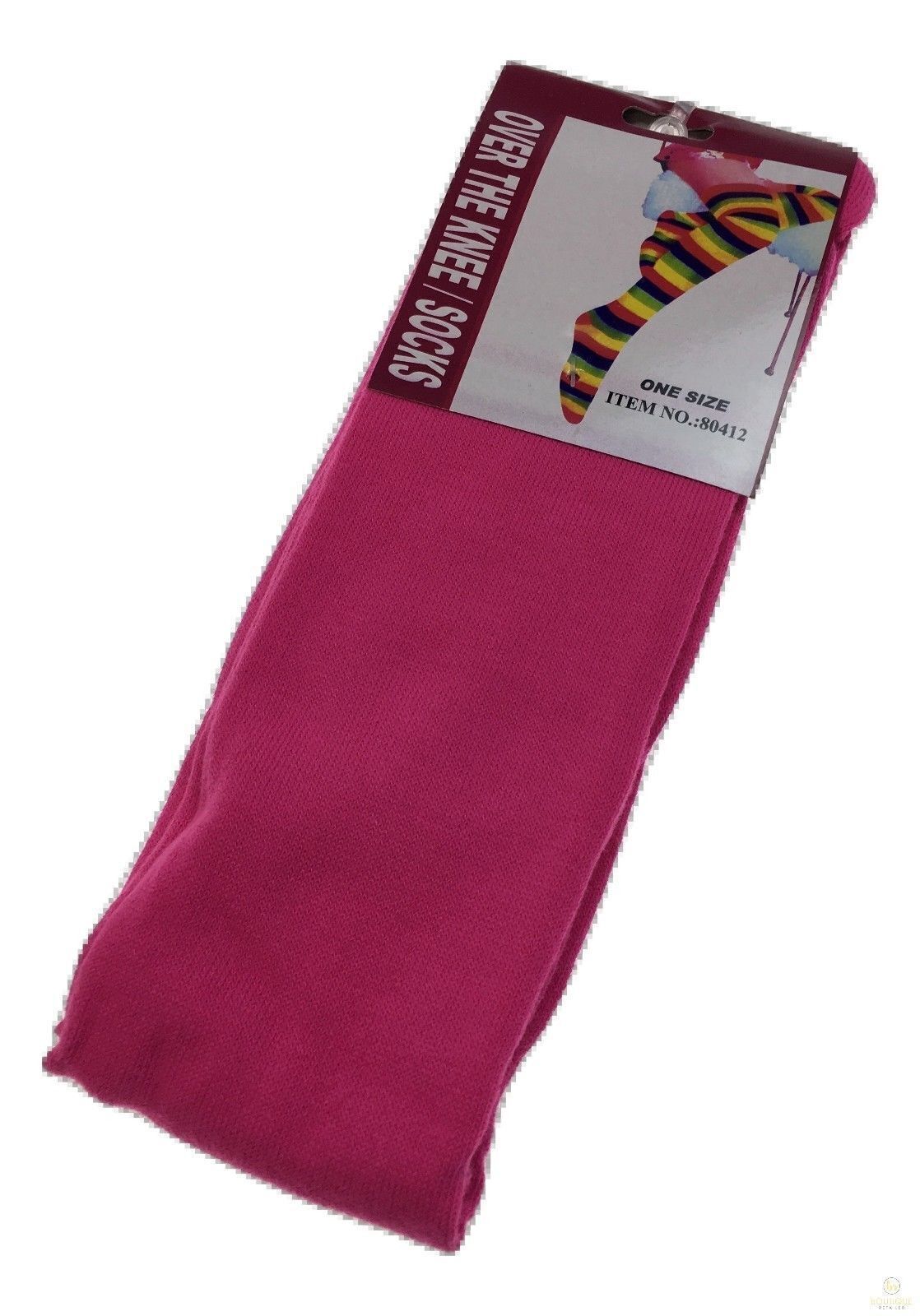OVER THE KNEE SOCKS Plain Striped High Thigh Ladies Long Womens Stripey Stocking - Plain Pink Secondary image