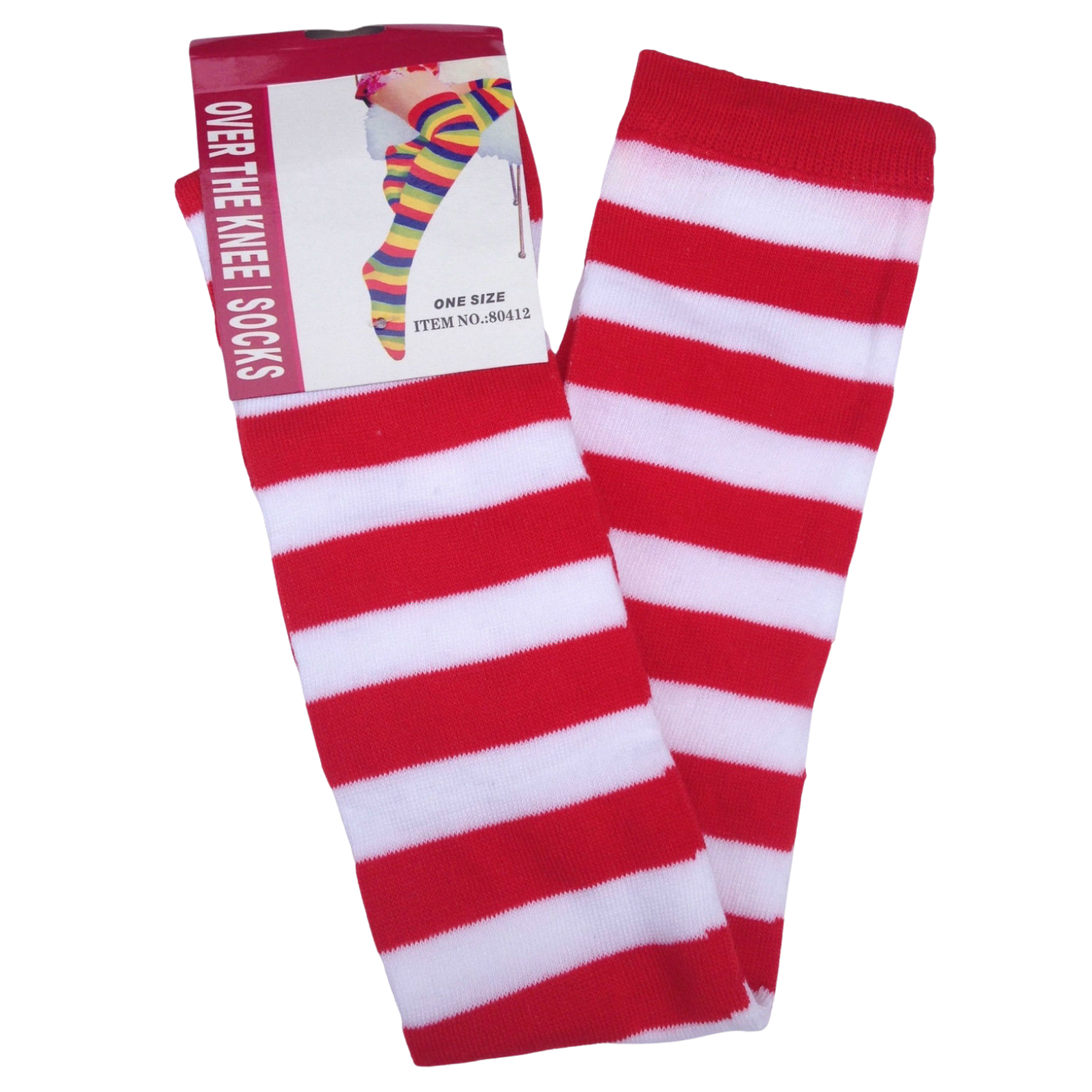 OVER THE KNEE SOCKS Plain Striped High Thigh Ladies Long Womens Stripey Stocking - Red/White Secondary image