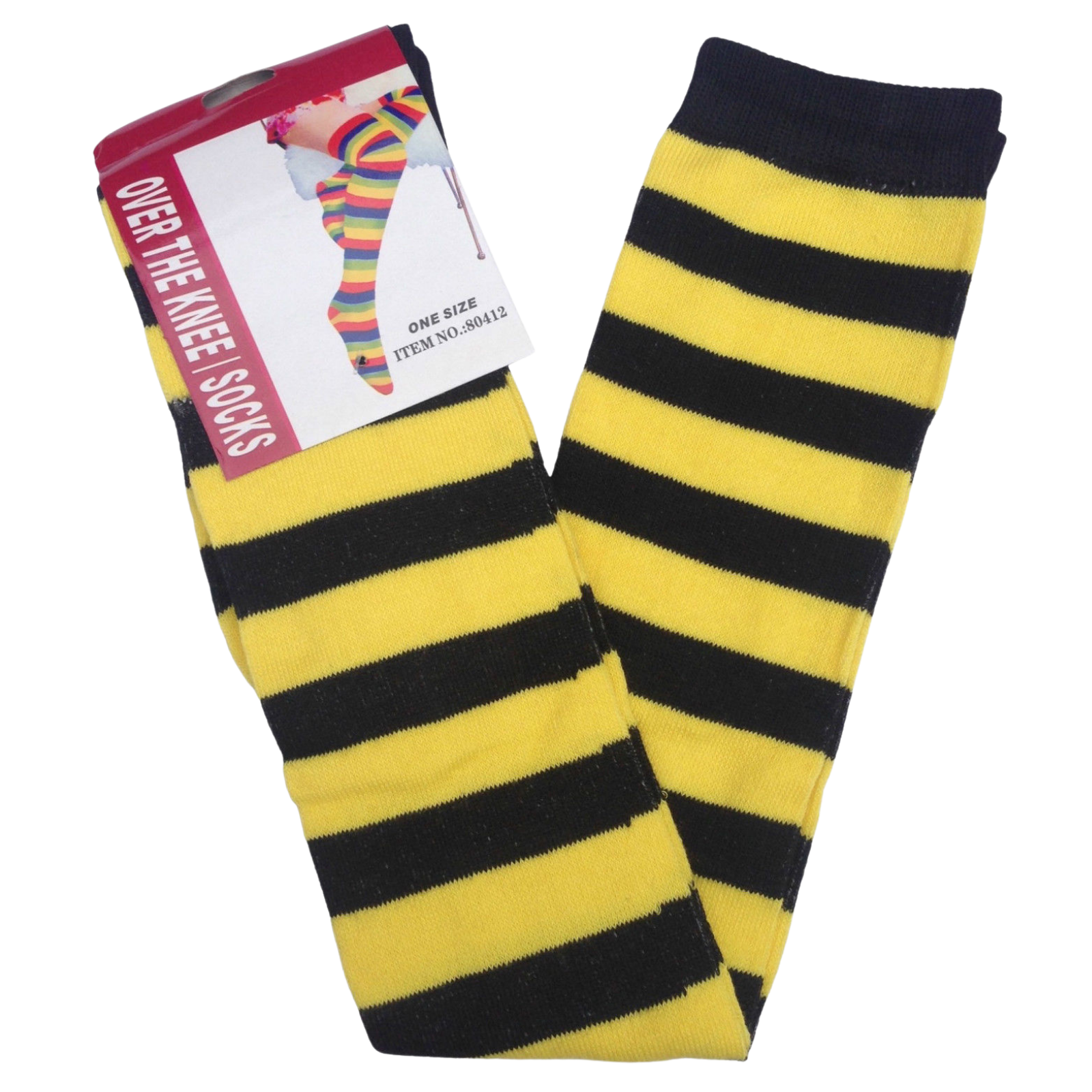OVER THE KNEE SOCKS Plain Striped High Thigh Ladies Long Womens Stripey Stocking - Yellow/Black Main image