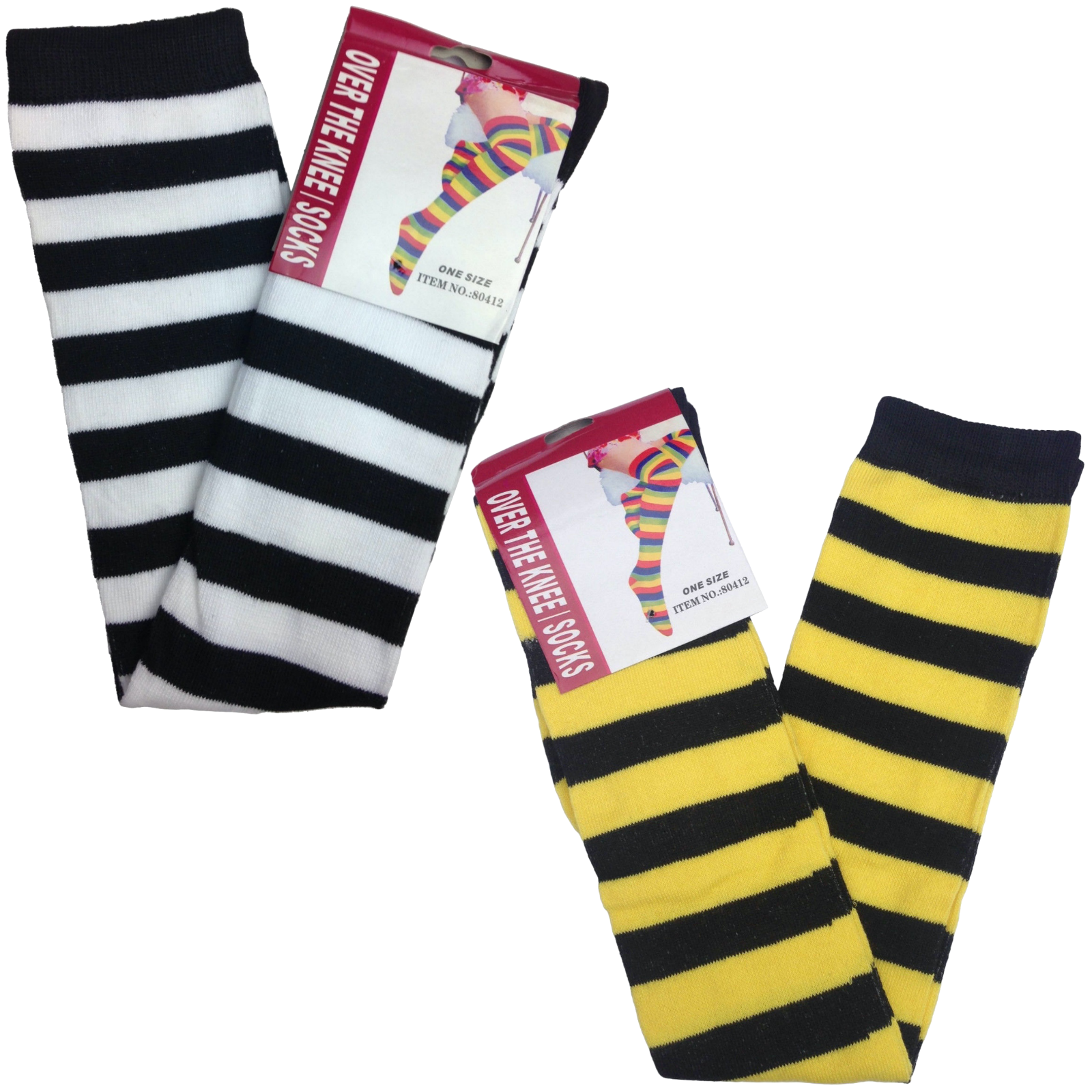 2pc Set Over The Knee Socks Striped Black White Yellow High Thigh Long Stocking Secondary image