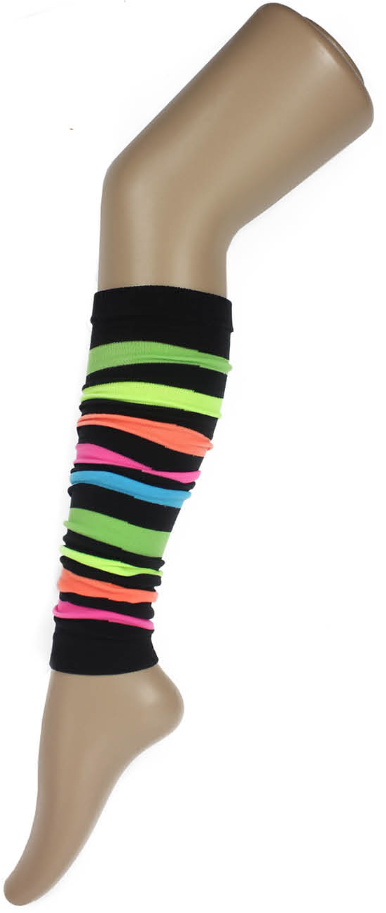RAINBOW LEG WARMERS Party Costume Fine Stretch Ladies Girls Fancy Dress - Rainbow with Black Stripe Main image