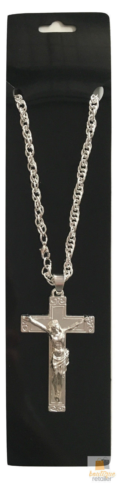 Jesus Christ Metal Necklace Chain Pendant Chain Jewellery Crucifix - Silver Secondary image