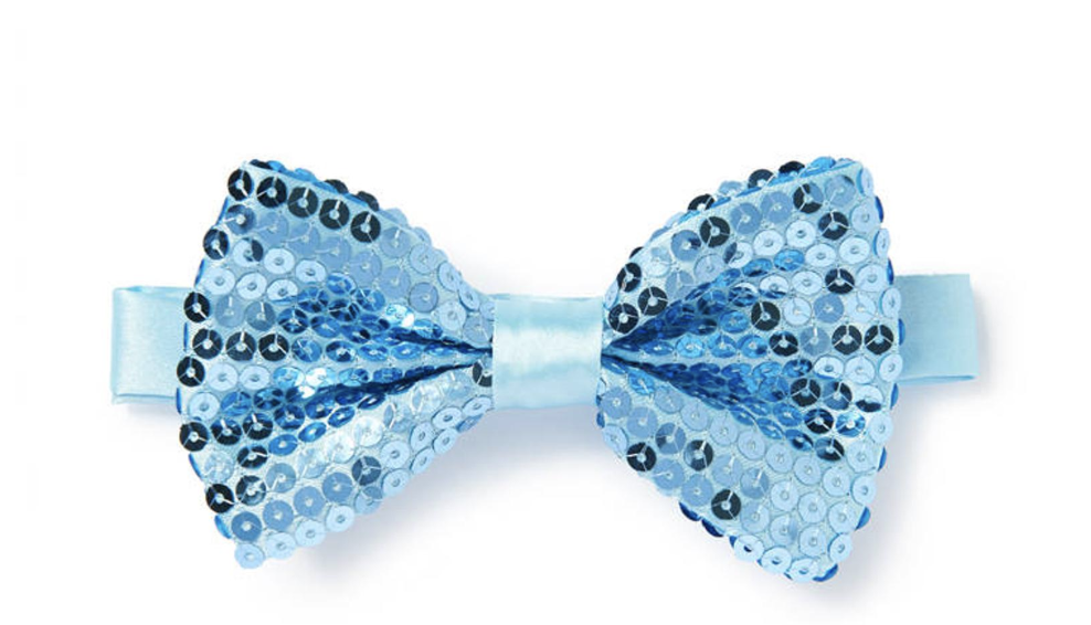 GLITTER SEQUIN BOW TIE Costume Fancy Dress Dance Fancy Shiny Party Bowtie - Light Blue Main image