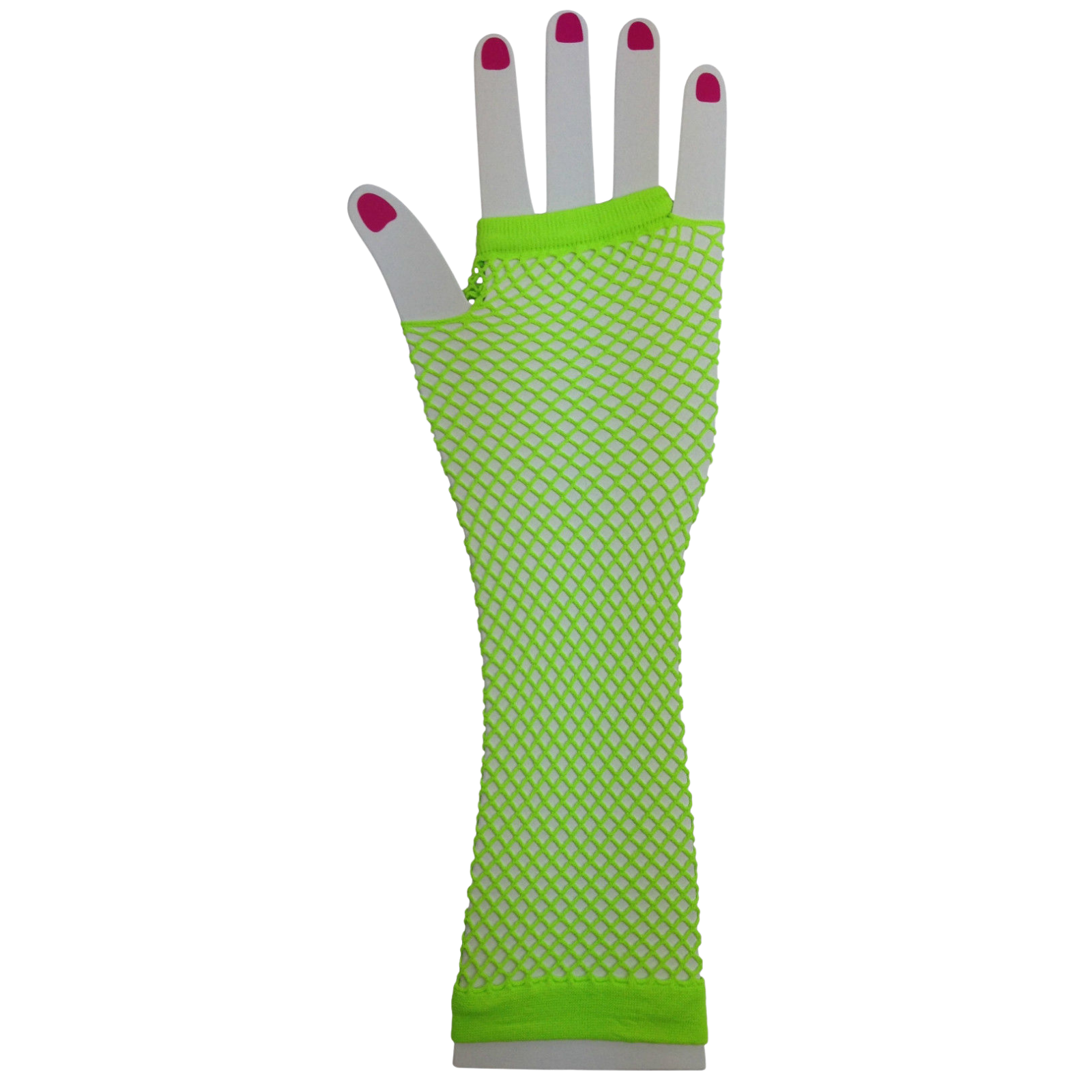 FISHNET GLOVES Fingerless Elbow Length 70s 80s Womens Costume Party Dance - Fluro Green - One Size Secondary image
