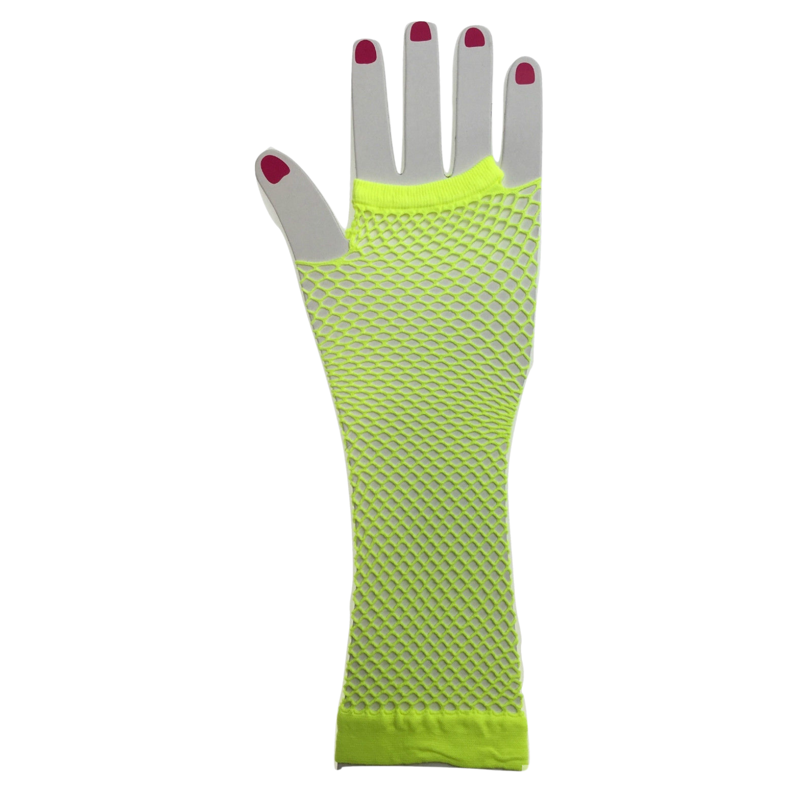 FISHNET GLOVES Fingerless Elbow Length 70s 80s Womens Costume Party Dance - Fluro Yellow - One Size Secondary image