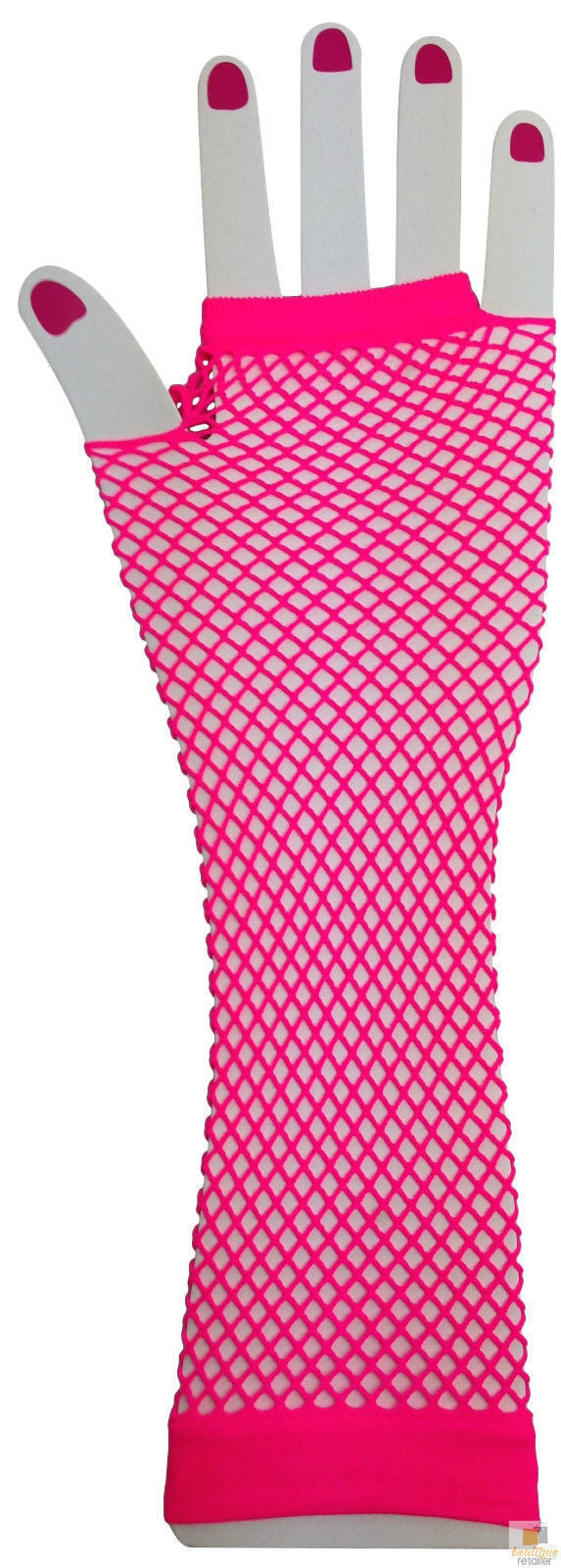 FISHNET GLOVES Fingerless Elbow Length 70s 80s Womens Costume Party Dance - Hot Pink - One Size Secondary image