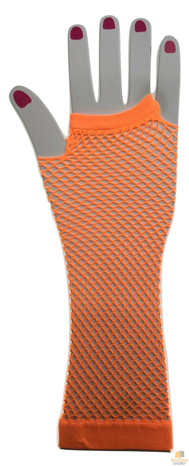 FISHNET GLOVES Fingerless Elbow Length 70s 80s Womens Costume Party Dance - Orange - One Size Secondary image