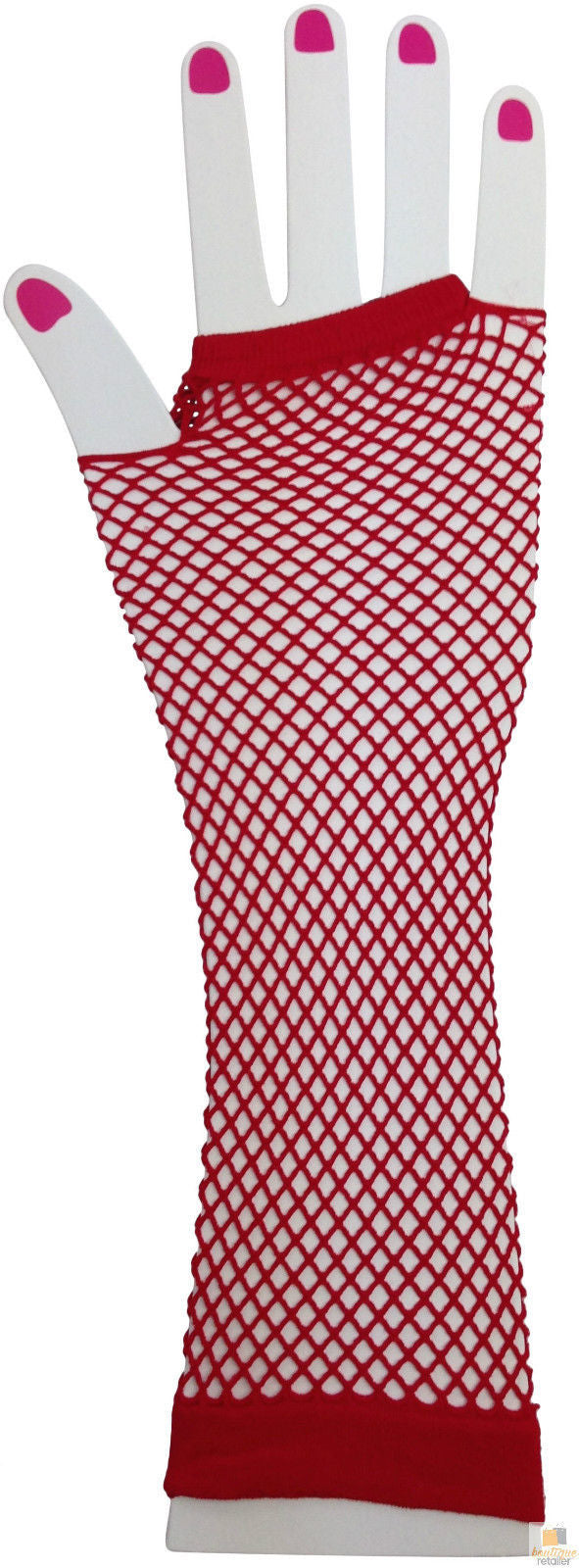 FISHNET GLOVES Fingerless Elbow Length 70s 80s Womens Costume Party Dance - Red - One Size Main image