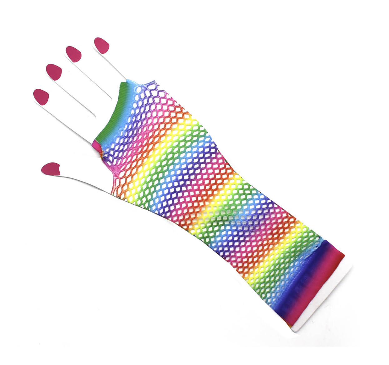 Rainbow Stripe Fishnet Fingerless Gloves 80s Costume Burlesque Mardi Gras Dance Secondary image
