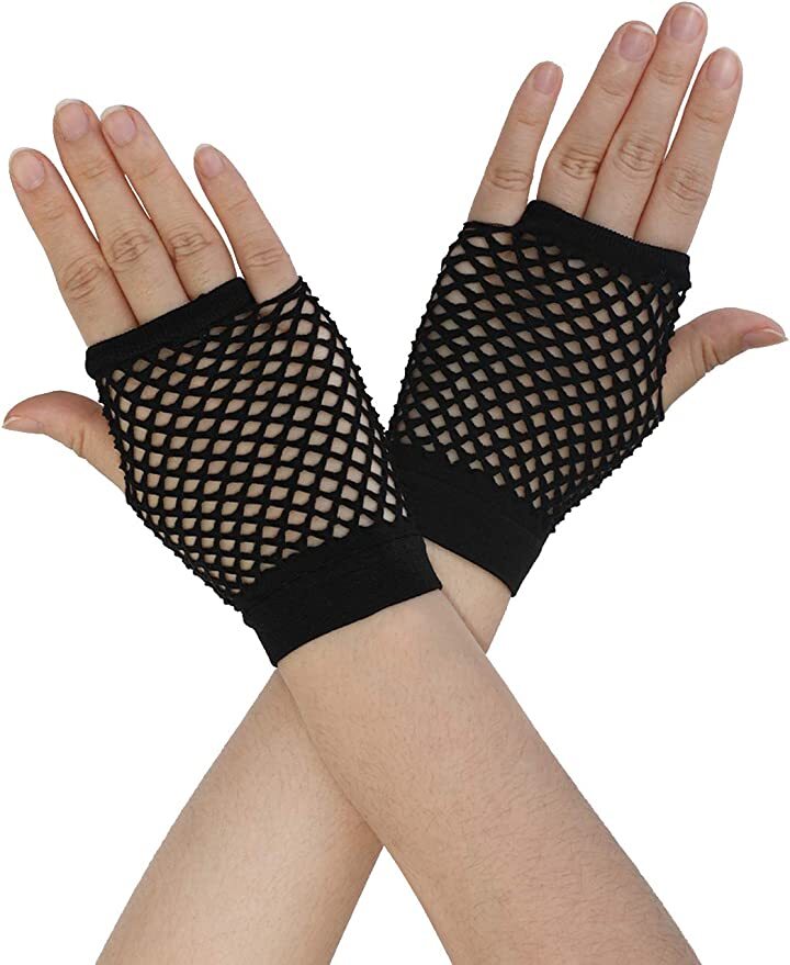 1 Pair Fishnet Gloves Fingerless Wrist Length 70s 80s Costume Party Dance - Black Main image