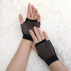 1 Pair Fishnet Gloves Fingerless Wrist Length 70s 80s Costume Party Dance - Black