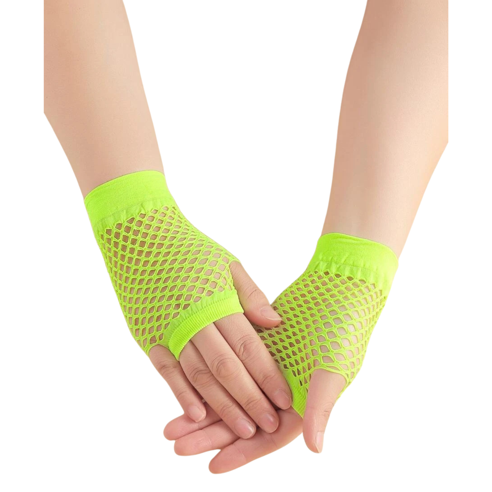 1 Pair Fishnet Gloves Fingerless Wrist Length Costume Party Dance - Fluro Yellow Main image