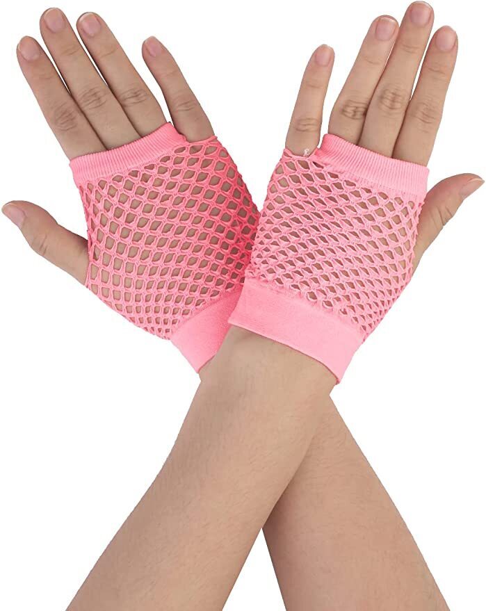 1 Pair Fishnet Gloves Fingerless Wrist Length 70s 80s Costume Party - Light Pink Main image