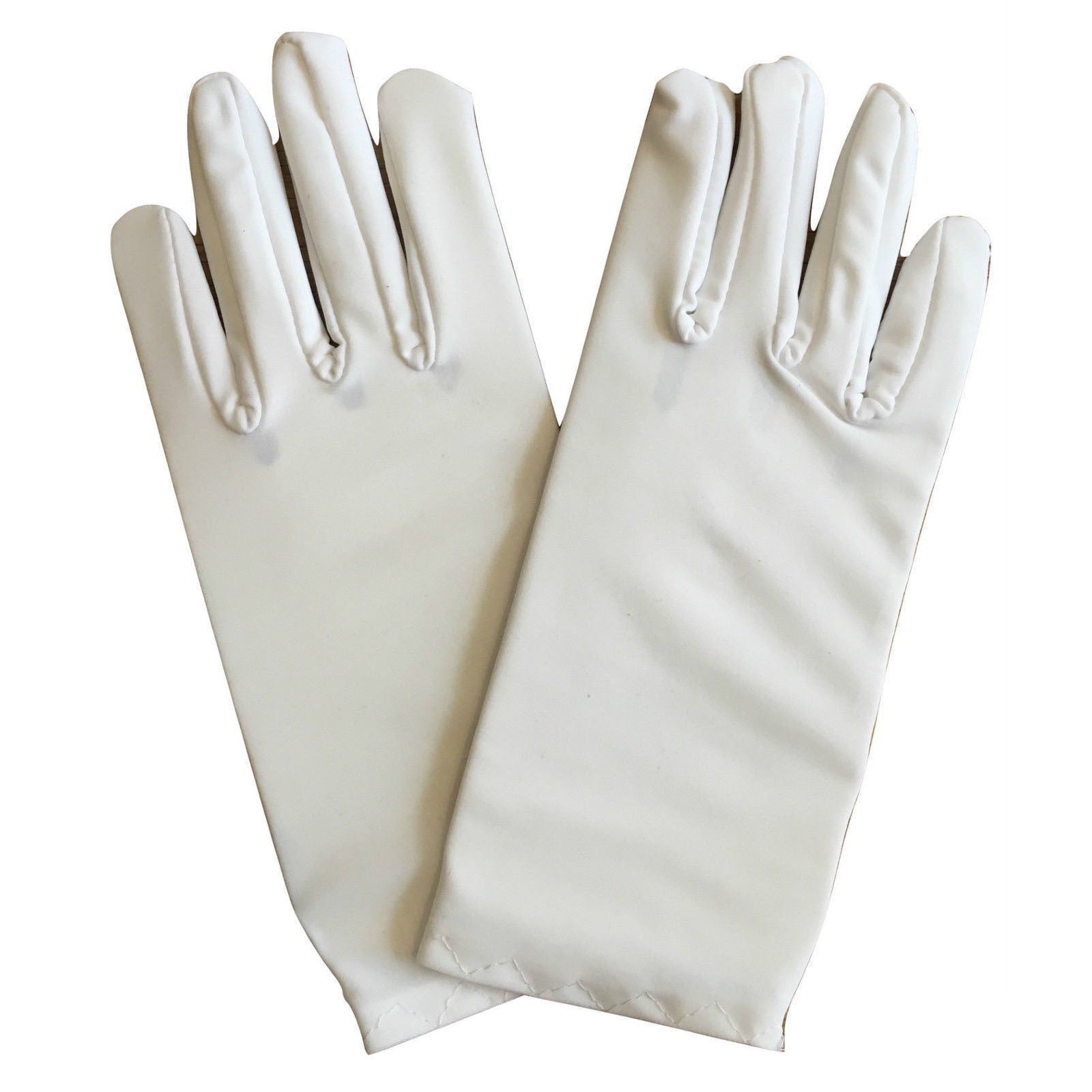 Ladies SHORT GLOVES Costume Party Wedding Bridal Fancy Dress Prom Stretchy - White - One Size Secondary image