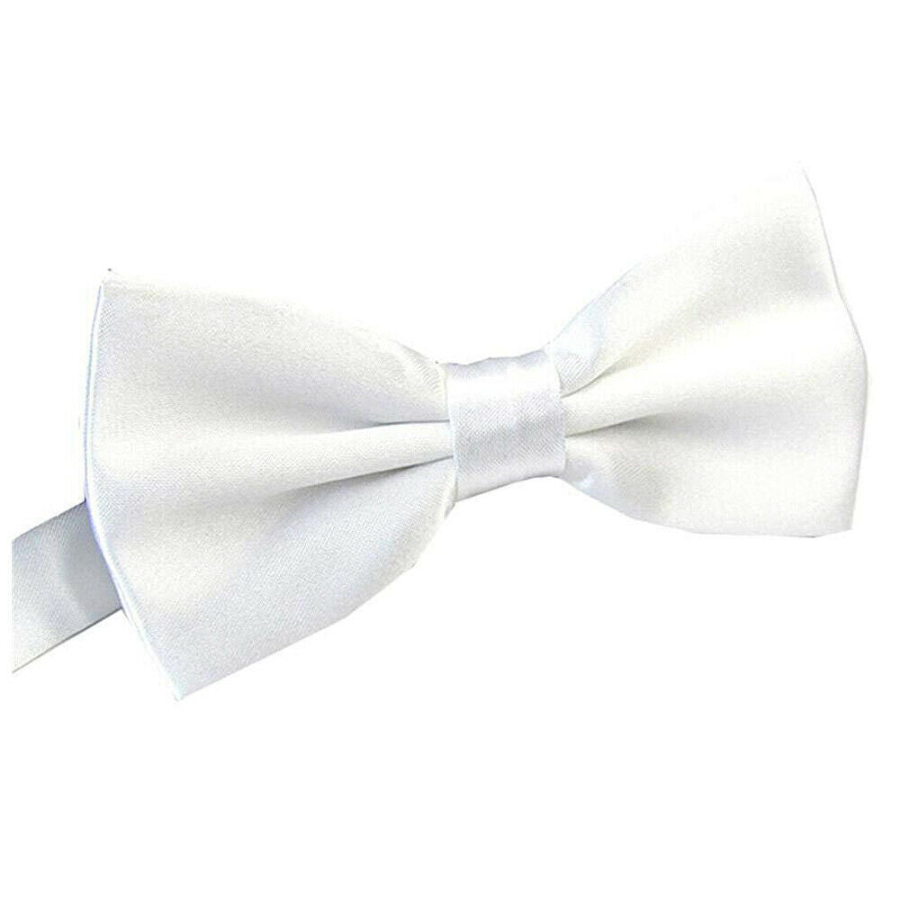 Mens BOW TIE Wedding Tuxedo Formal Bestman Necktie Classic Plain Party  - White Secondary image