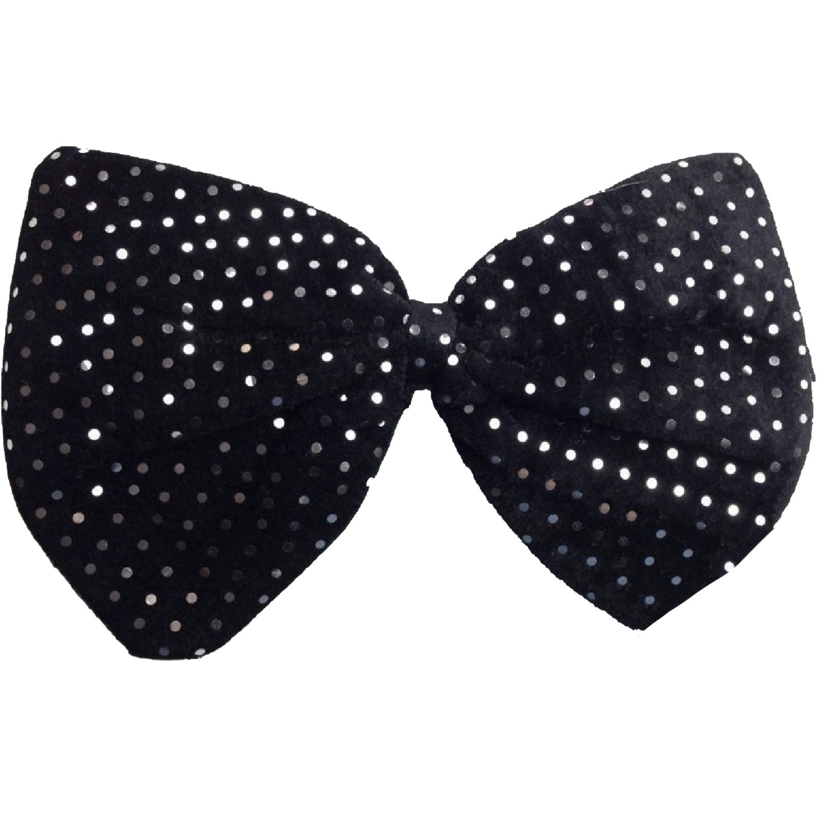 LARGE BOW TIE Sequin Polka Dots Bowtie Big King Size Party  Costume - Black (with silver polka dots) Secondary image