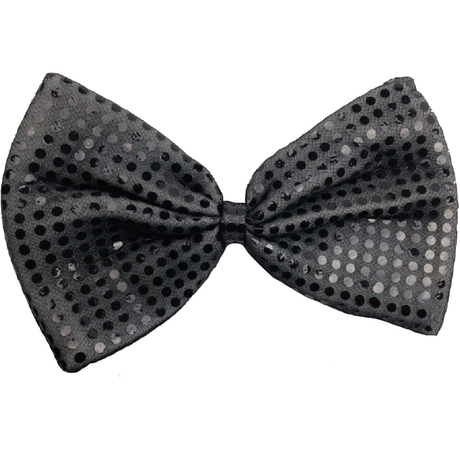 LARGE BOW TIE Sequin Polka Dots Bowtie Big King Size Party  Costume - Grey (with black polka dots) Secondary image