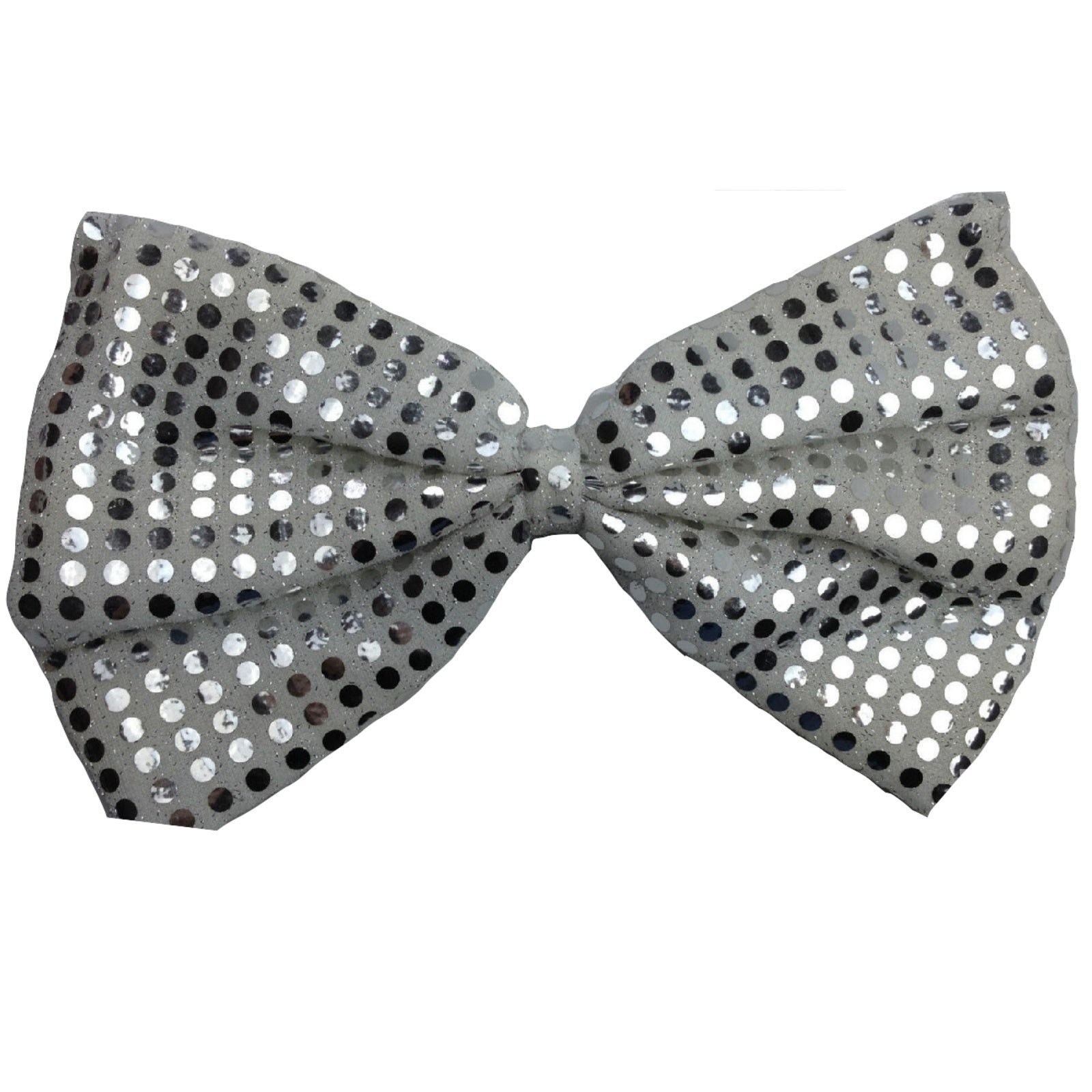 LARGE BOW TIE Sequin Polka Dots Bowtie Big King Size Party  Costume - White/Silver Secondary image
