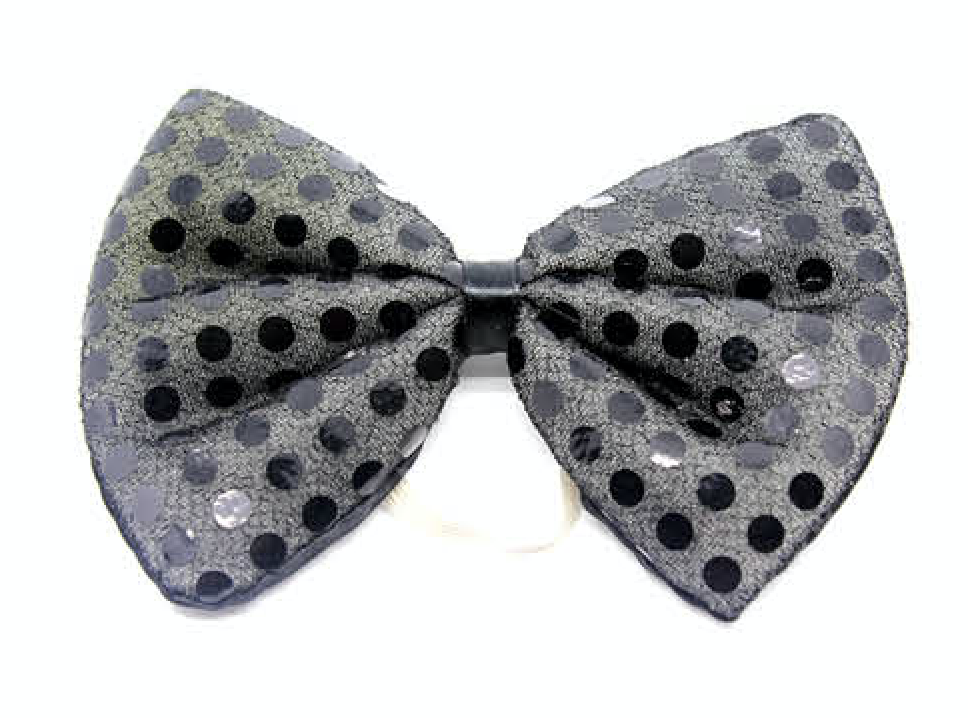 SEQUIN BOW TIE Polka Dots Bowtie Party Unisex Costume  13cm x 9cm Clown - Black Secondary image