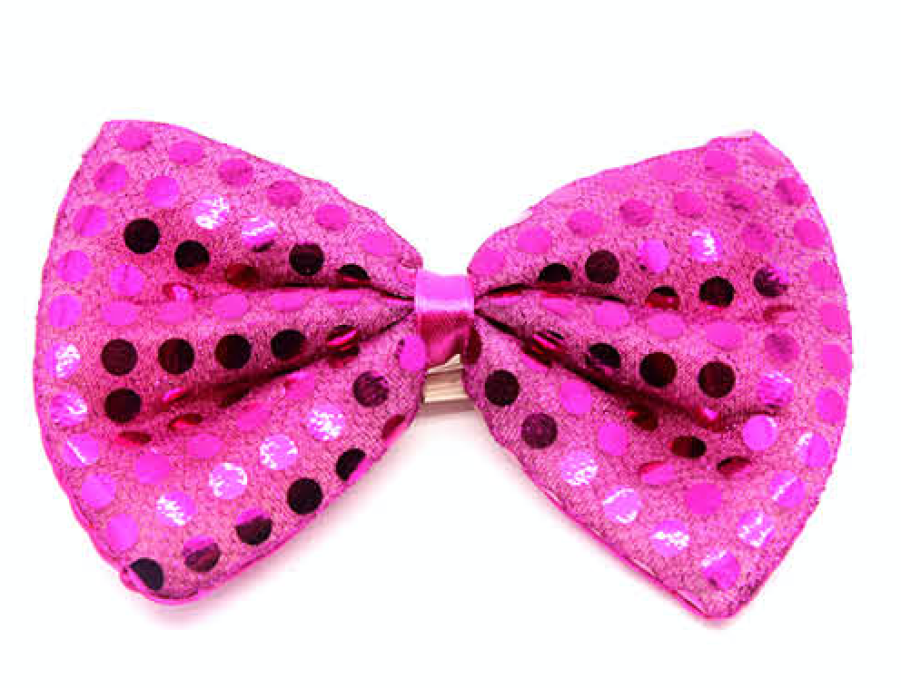 SEQUIN BOW TIE Polka Dots Bowtie Party Unisex Costume  13cm x 9cm Clown - Hot Pink Main image