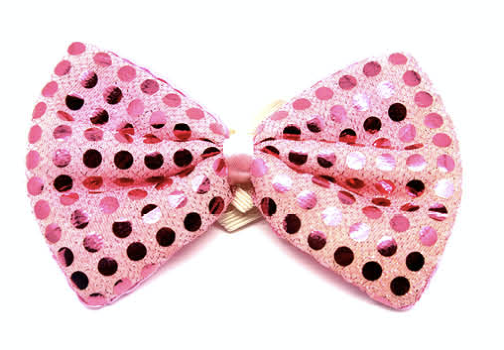 SEQUIN BOW TIE Polka Dots Bowtie Party Unisex Costume  13cm x 9cm Clown - Light Pink Secondary image