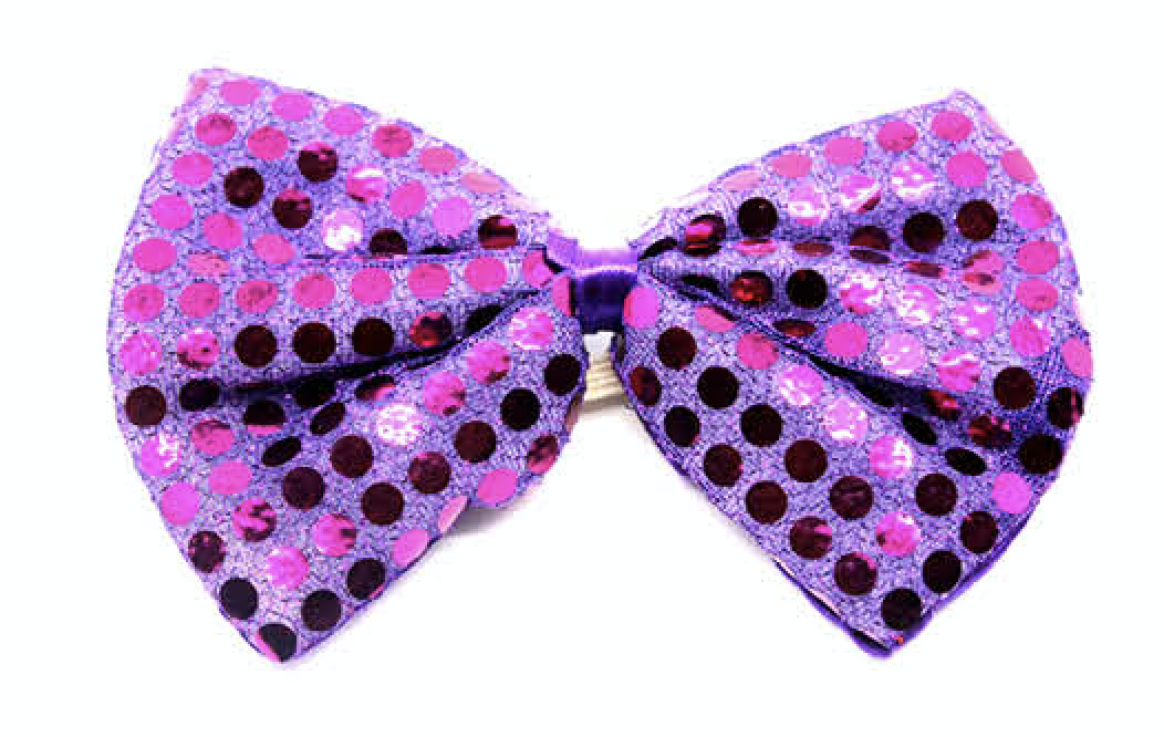 SEQUIN BOW TIE Polka Dots Bowtie Party Unisex Costume  13cm x 9cm Clown - Purple Secondary image