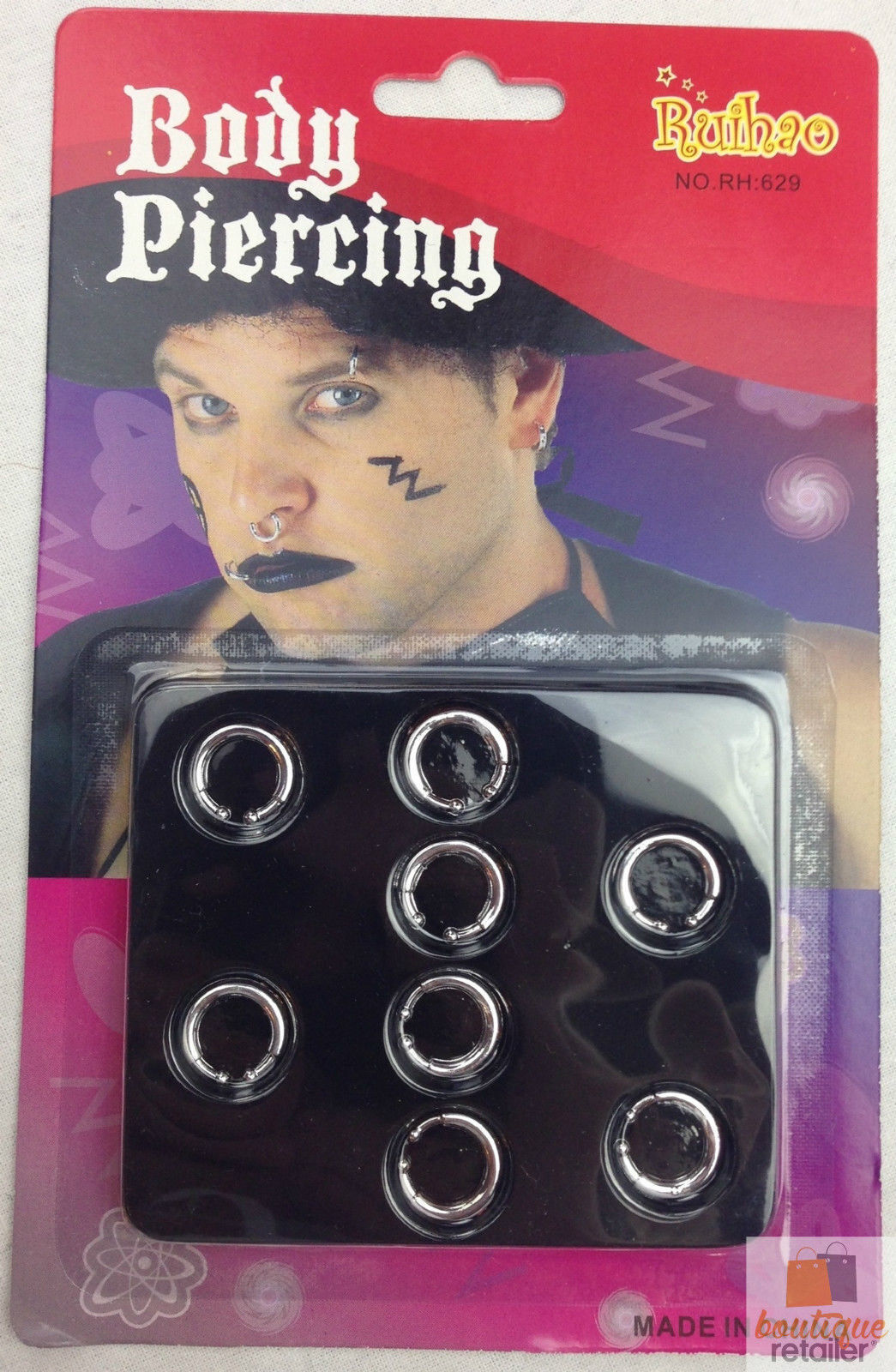 8 BODY PIERCING Fake Rings Costume Nose Earrings Lip Jewellery Clip On Party Main image