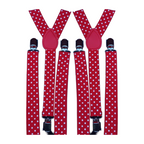 2x Mens Suspenders Braces Adjustable Strong Clip On Elastic Formal Wedding Slim - Red with White Polka Dot