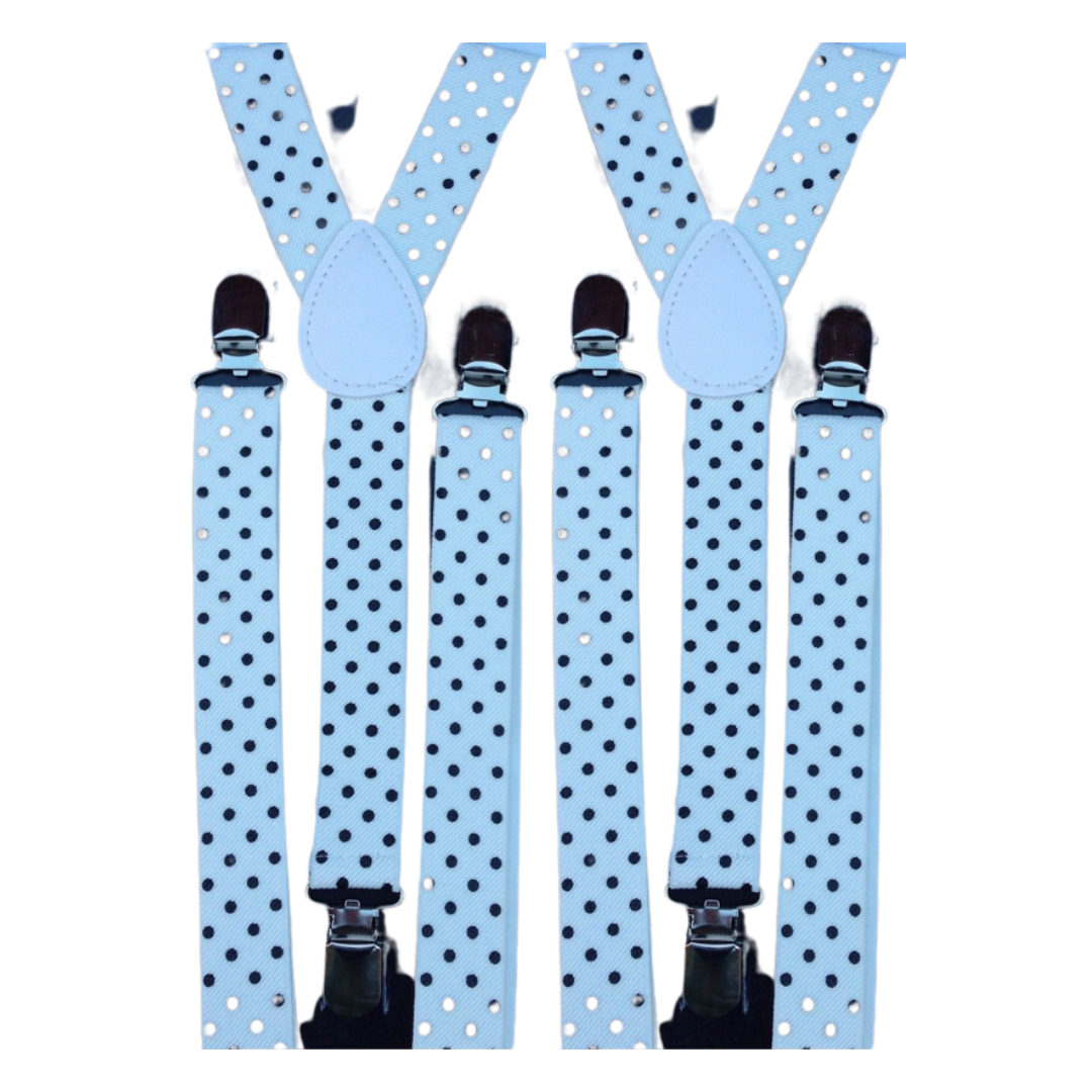 2x Mens Suspenders Braces Adjustable Strong Clip On Elastic Formal Wedding Slim - White with Black Polka Dot Main image