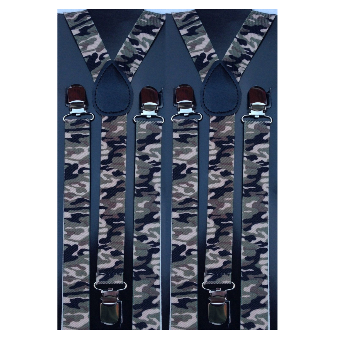 2x Mens Suspenders Braces Adjustable Strong Clip On Elastic Formal Wedding Slim - Army Camouflage Main image