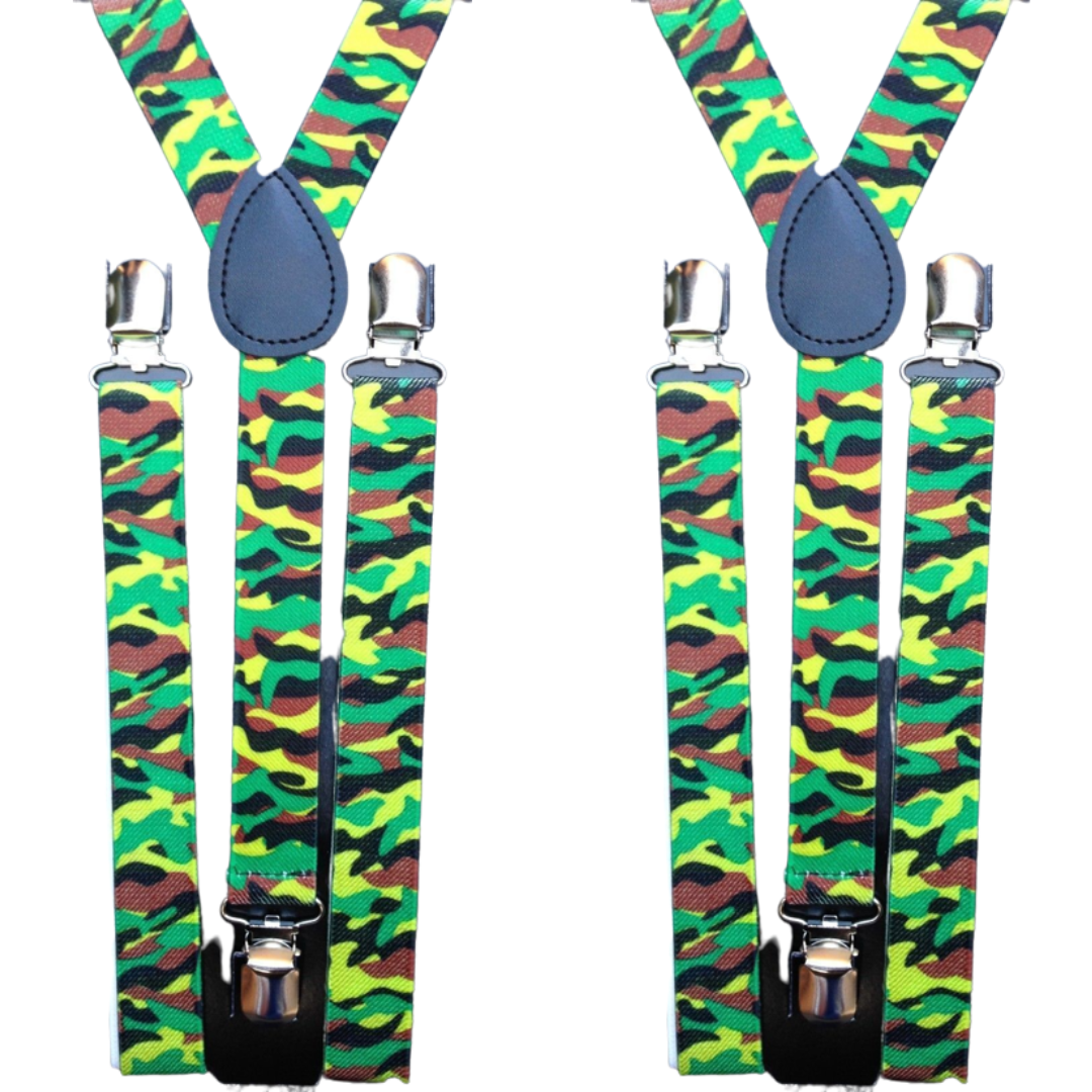 2x Mens Suspenders Braces Adjustable Strong Clip On Elastic Formal Wedding Slim - Army Camouflage 2 Secondary image