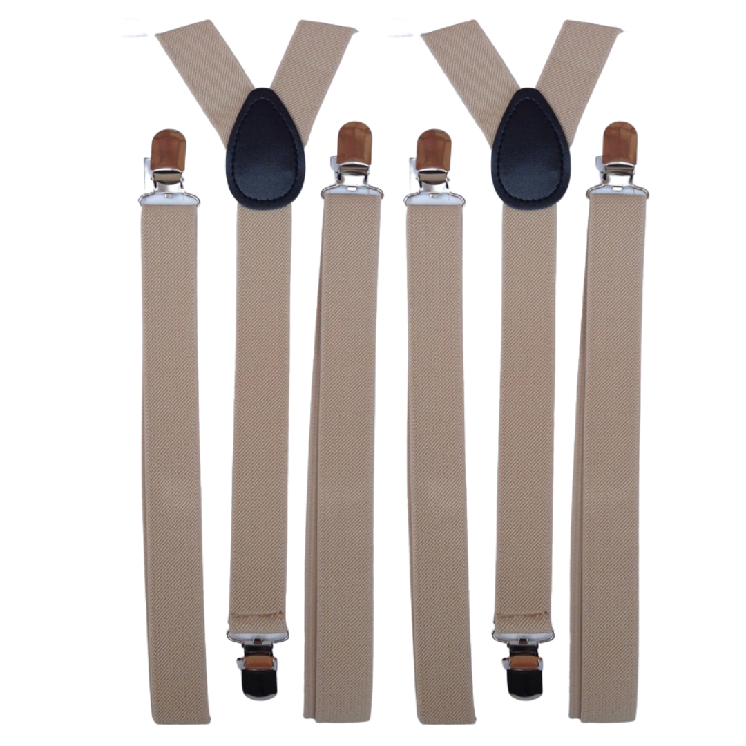 2x Mens Suspenders Braces Adjustable Strong Clip On Elastic Formal Wedding Slim - Beige Secondary image