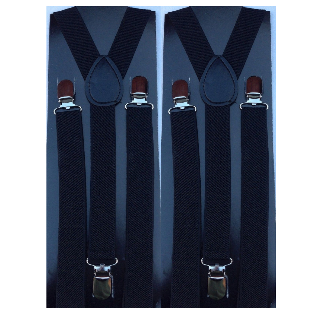 2x Mens Suspenders Braces Adjustable Strong Clip On Elastic Formal Wedding Slim - Black Main image