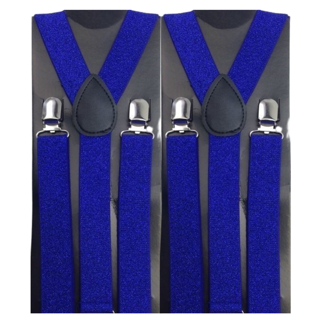 2x Mens Suspenders Braces Adjustable Strong Clip On Elastic Formal Wedding Slim - Blue (Glitter) Main image
