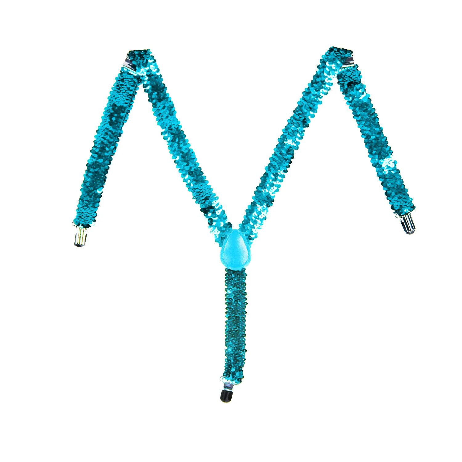 2x Mens Suspenders Braces Adjustable Strong Clip On Elastic Formal Wedding Slim - Blue (Sequin) Secondary image