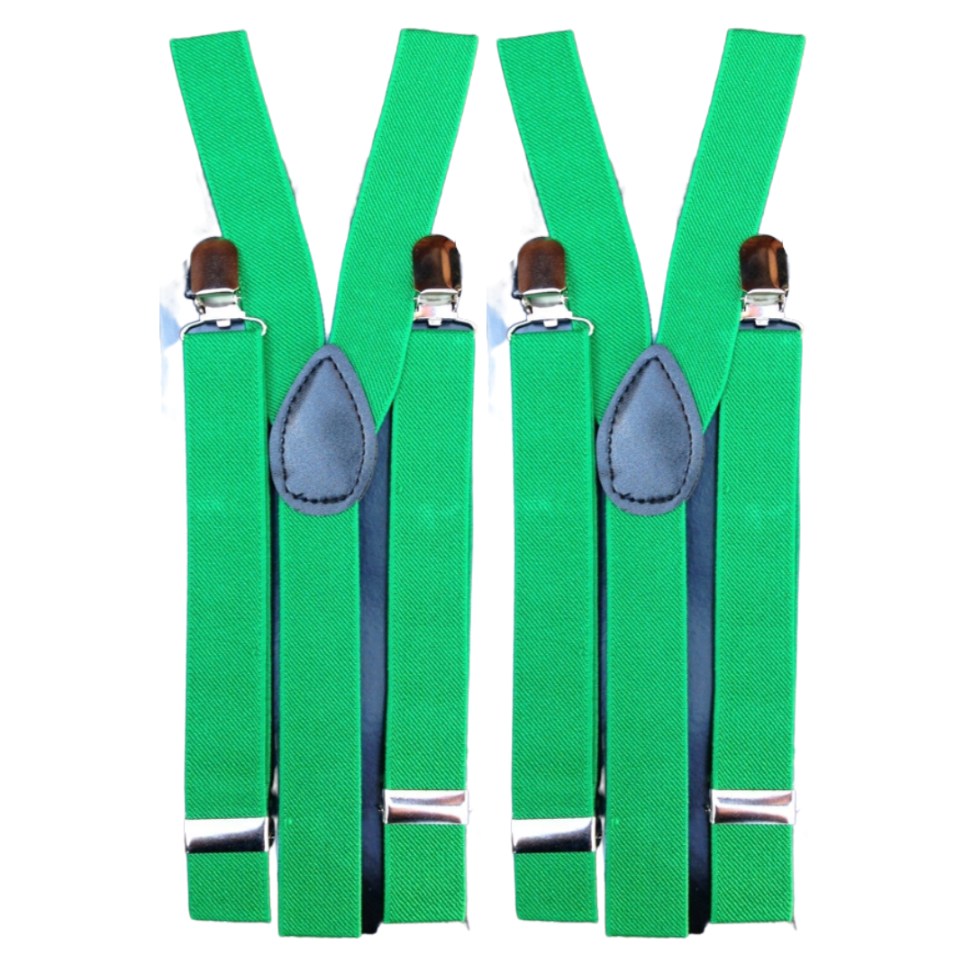 2x Mens Suspenders Braces Adjustable Strong Clip On Elastic Formal Wedding Slim - Dark Green Main image
